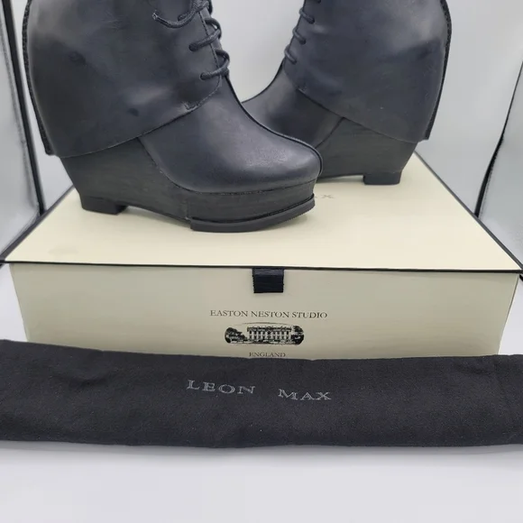 Leon Max Black Leather Boots Axis Size 8.5 NEW #1568 - Picture 3 of 16
